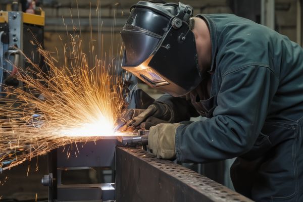 Professional MIG welding machine creating precise weld on metal joint in Missouri workshop