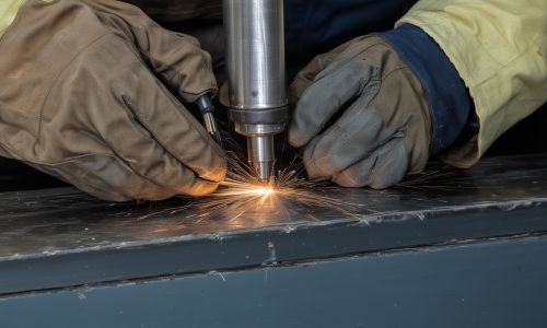 MIG welding process showing continuous wire feed and clean metal joint formation