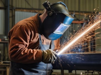 Experienced welder using advanced welding equipment in modern Missouri facility