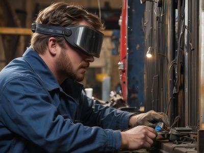 Young professional welder learning advanced techniques under supervision