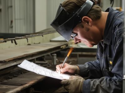 Senior welder with extensive experience reviewing welding blueprints in Missouri facility