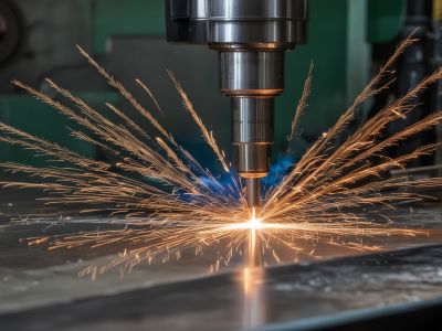 Industrial equipment modification showing precision welding on machinery components