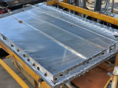 Marine welding project showing aluminum boat repair and structural work